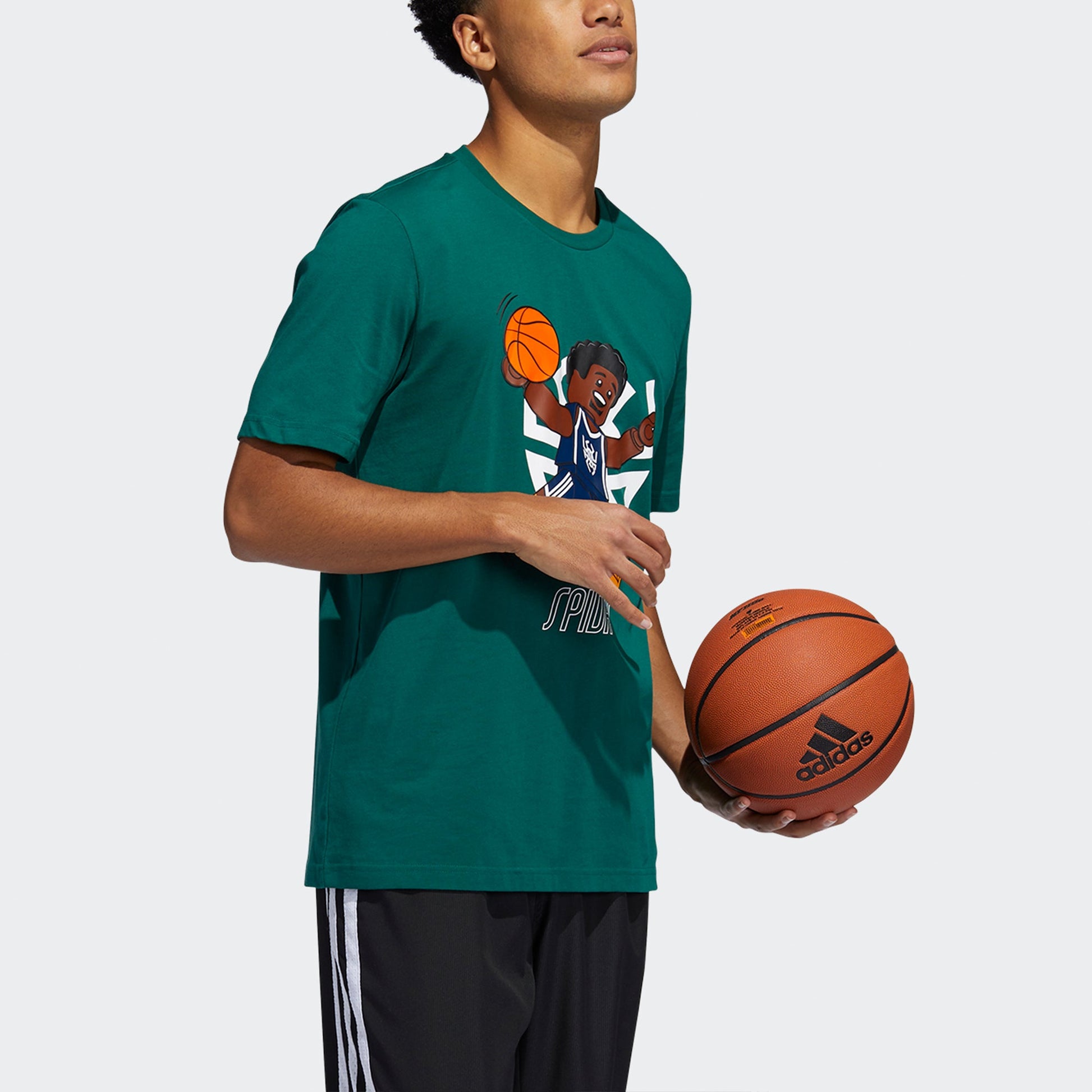 Men's adidas x LEGO Crossover Dame Ss . Mitchell Funny Blocks Printing Basketball Sports Short Sleeve Green T-Shirt GU2716