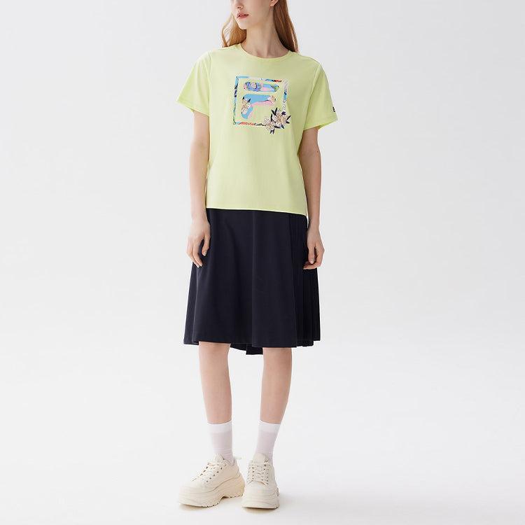 (WMNS) FILA Pure Cotton Round Neck Sports Short Sleeve Fluorescence Green F11W128101F-YE