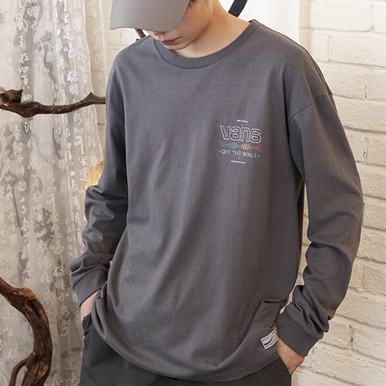Vans Letter Printed Round Neck Pullover Long Sleeve T-shirt 'Grey' VN0A5E5L1LG