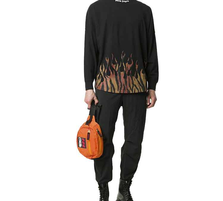 Men's PALM ANGELS Brown Angel Tiger Flame Long Sleeves Black PMAB001E20JER0011020