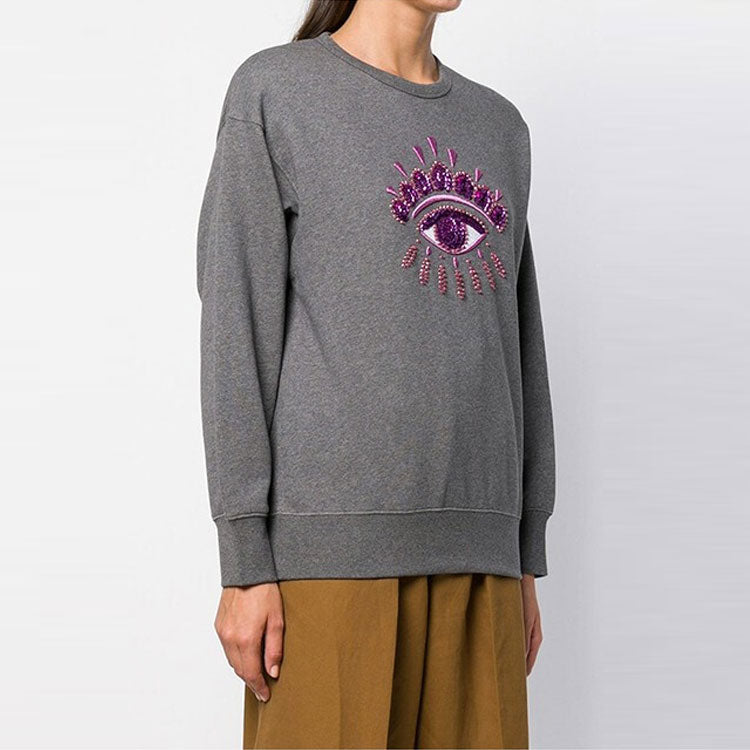 (WMNS) KENZO Eye Pattern Round Neck Pullover Hoodie Gray F862SW7434XK-97