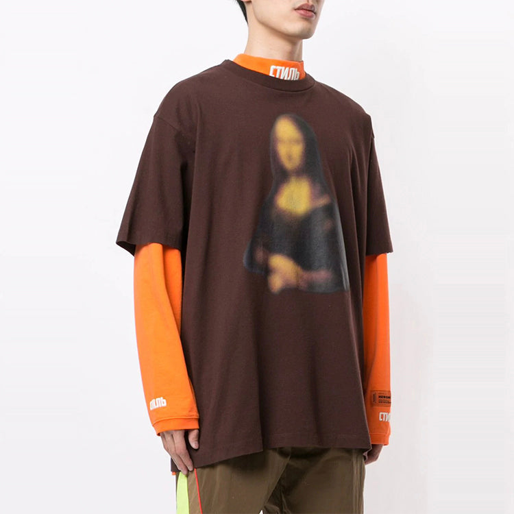 Men's Off-White Printing Short Sleeve Brown T-Shirt OMAA038F20FAB0146060