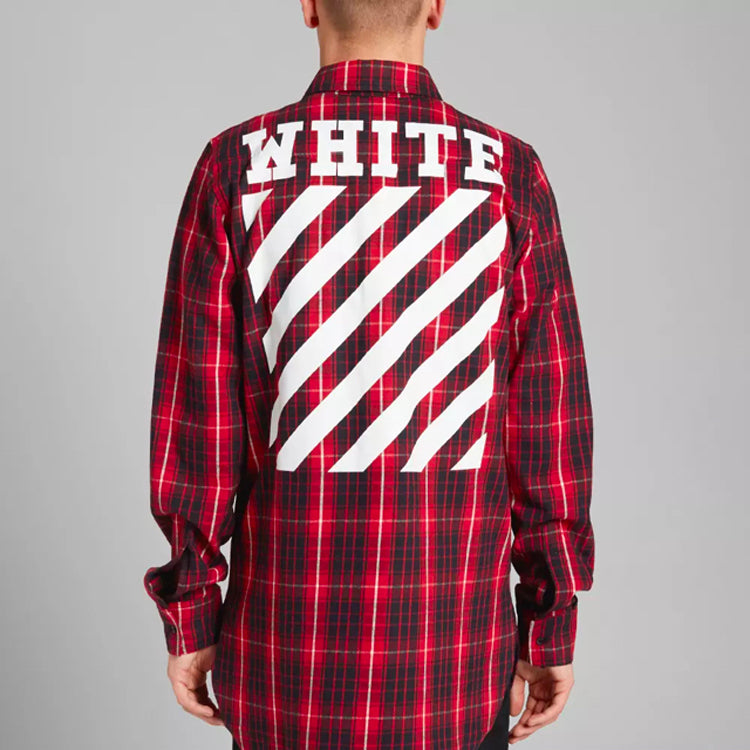 Off-White C O Virgil Abloh Back Diagonal Stripes Shirt 'Black Red' OMGA005S160860049901