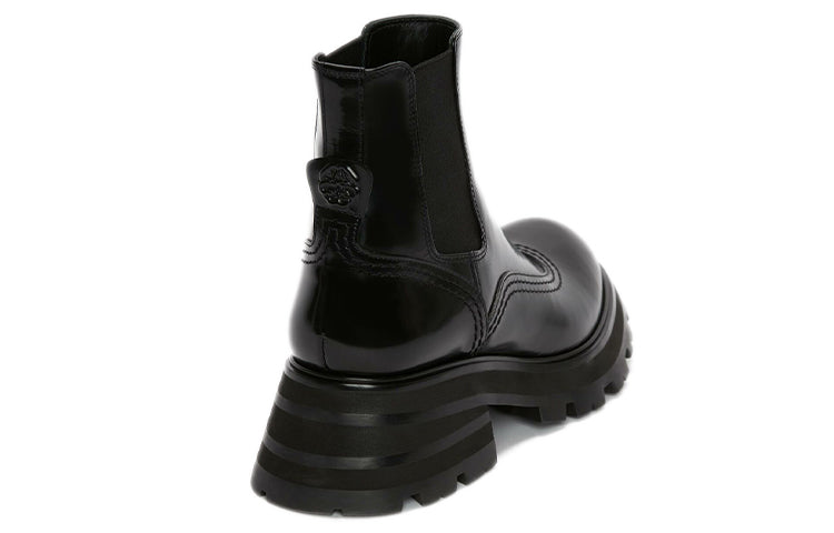 (WMNS) Alexander McQueen Leather Chelsea Ankle Boots 'Black' 666368WHZ841000