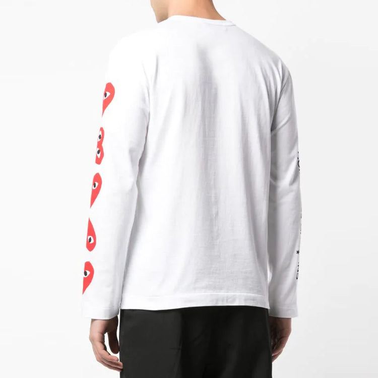 COMME des GARCONS PLAY L/S Printed Logos T-Shirt 61 'White' P1-T262-B21-1