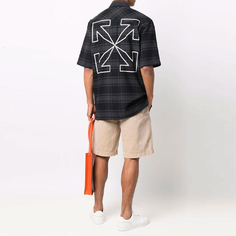 Off-White Plaid Casual Short Sleeve Shirt Black OMGA205C99FAB0010701