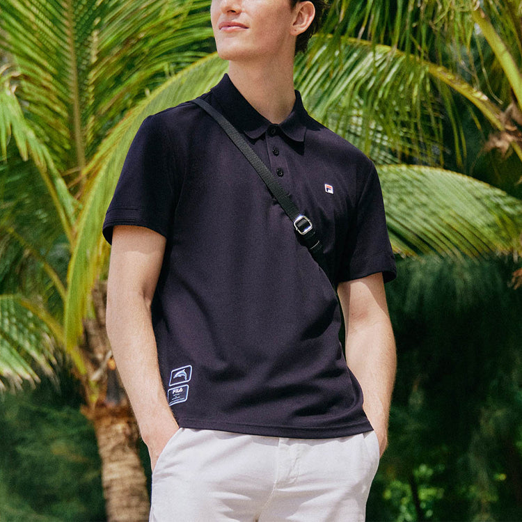FILA Logo Pattern Causual Sports Ventilate Polo Male Blue F11M128124F-NV