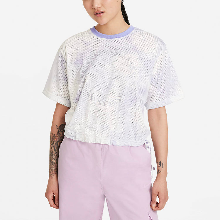 (WMNS) Nike Sportswear Icon Clash Tie Dye Printing Mesh Breathable Round Neck Short Sleeve Light Purple T-Shirt CZ9325-569