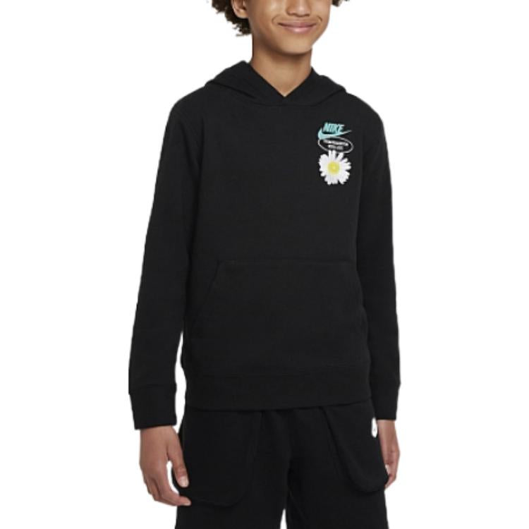 (GS) Nike Solid Color Hooded Flowers Logo Casual Boy Girls Black DM8092-010