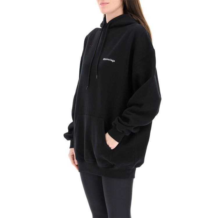 (WMNS) Balenciaga SS21 Logo Cotton Hoodie Black 578135TJV851070