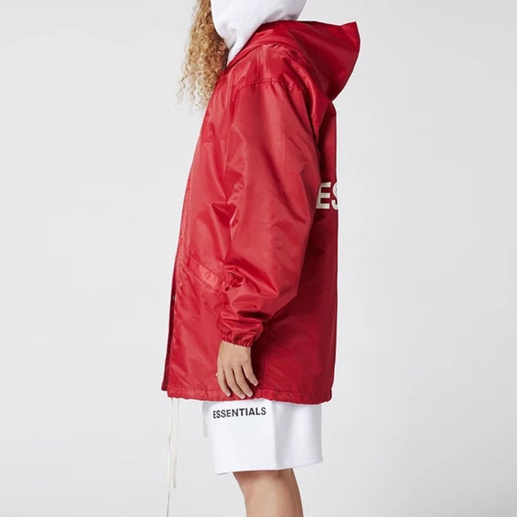 Fear of God Essentials Graphic Hooded Coach Jacket 'Red' FOG-FW19-84