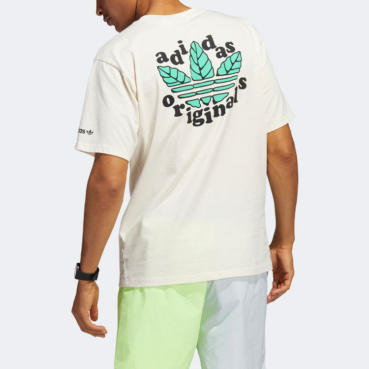 adidas originals Trefoil Leaves Back Large Logo Alphabet Printing Athleisure Casual Sports Short Sleeve Beige T-Shirt HC2140