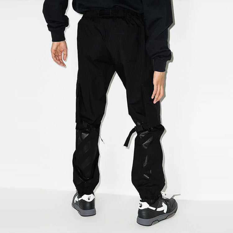 Off-White FW21 Logo Solid Color Cargo Casual Pants Ordinary Version Black OMCF031C99FAB0011010