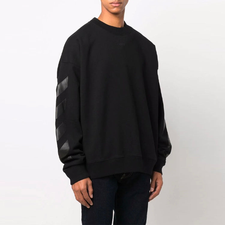 Men's Off-White FW21 Logo Pattern Printing Round Neck Pullover Loose Fit Black OMBA054F21FLE0071010