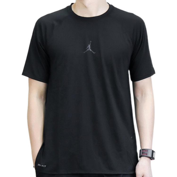 Men's Air Jordan Training Quick Dry Solid Color Logo Casual Short Sleeve Black T-Shirt 866591-010