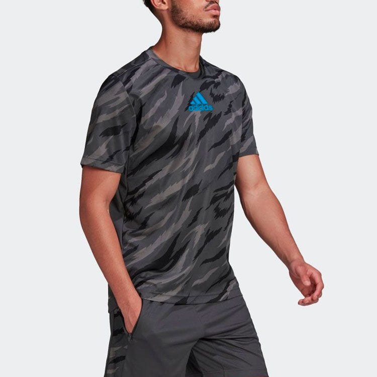 Men's adidas Camouflage Round Neck Pullover Short Sleeve Japanese Version Gray T-Shirt HD4319