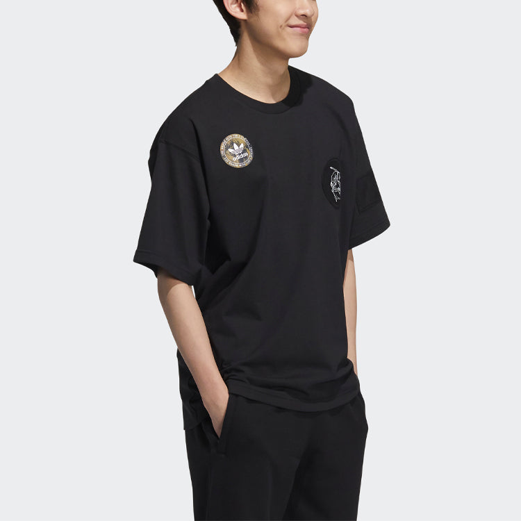 adidas originals Pattern Logo Round Neck Short Sleeve Black HA1495