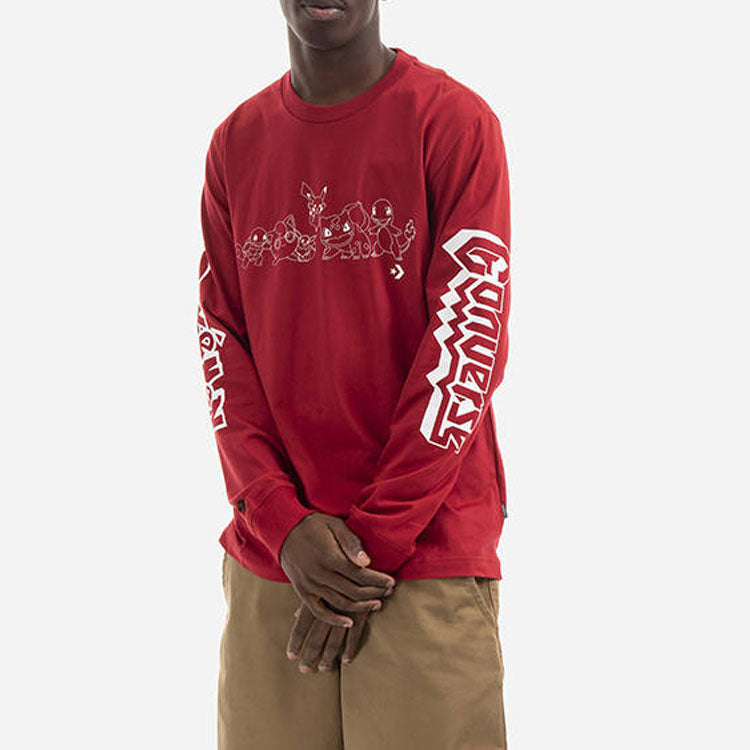 Converse x POKEMON Crossover Cartoon Printing Sports Round Neck Long Sleeves Couple Style Red 10023899-A01
