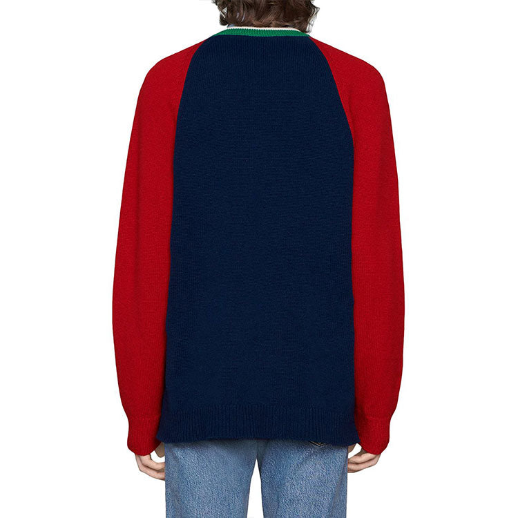 Gucci V-neck Wool Sweater With Lyre 'Blue' 575504-XKATG-4278