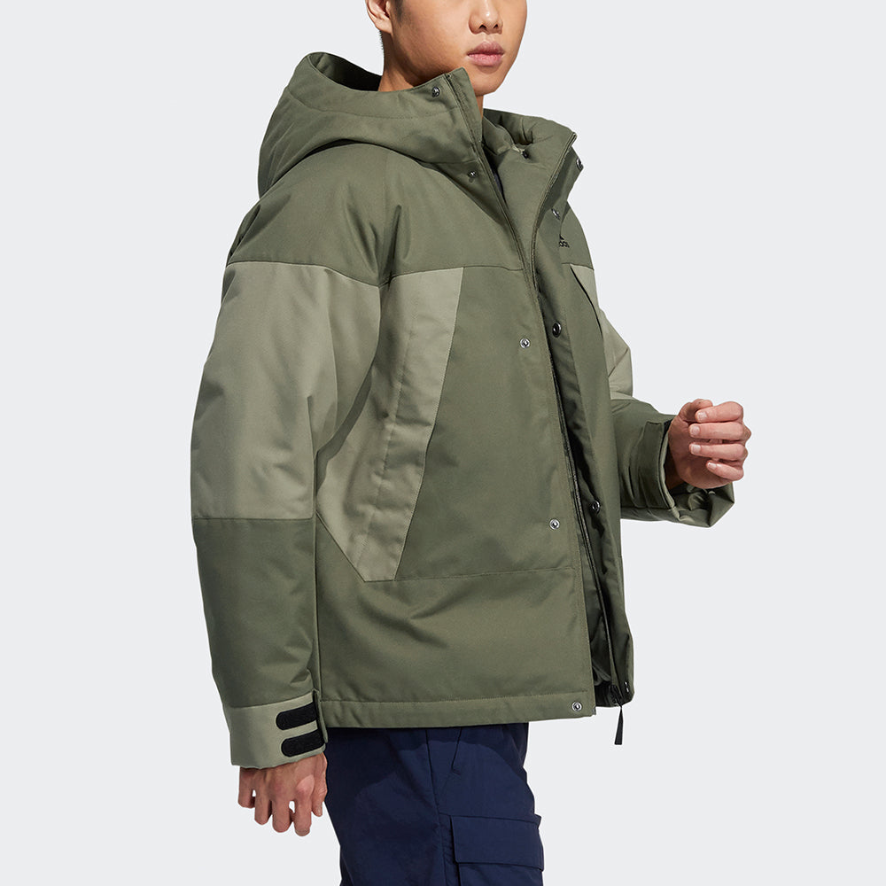 Men's adidas Cb Bos Logo Jkt Outdoor Colorblock Sports With Down Feather Military Green Jacket H23090