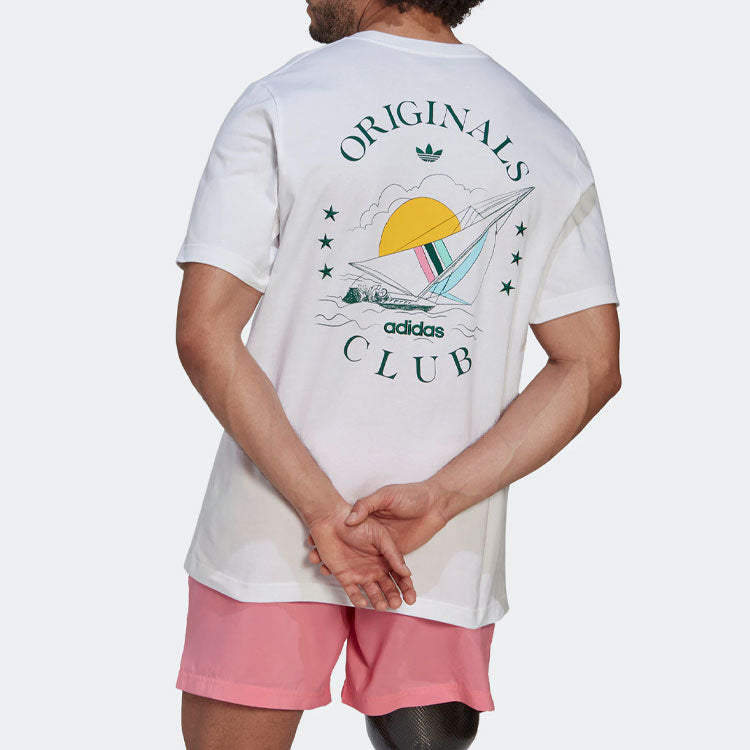 Men's adidas originals Back Sailboat Pattern Alphabet Printing Loose Round Neck Short Sleeve White T-Shirt HR7906