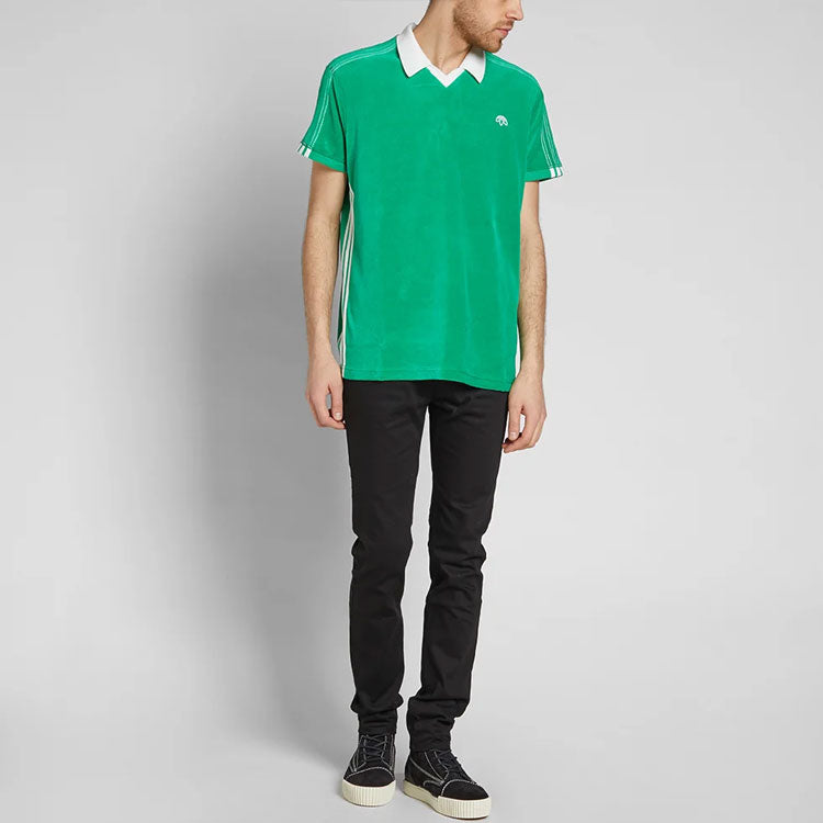Men's adidas originals x Alexander wang Crossover Velvet Short Sleeve polo Green Polo Shirt BR0216