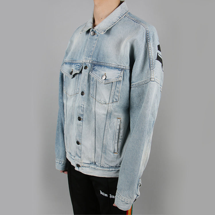 Palm Angels Logo Over Button-Up Denim Jacket 'Light Blue' PMYE006R203430017310