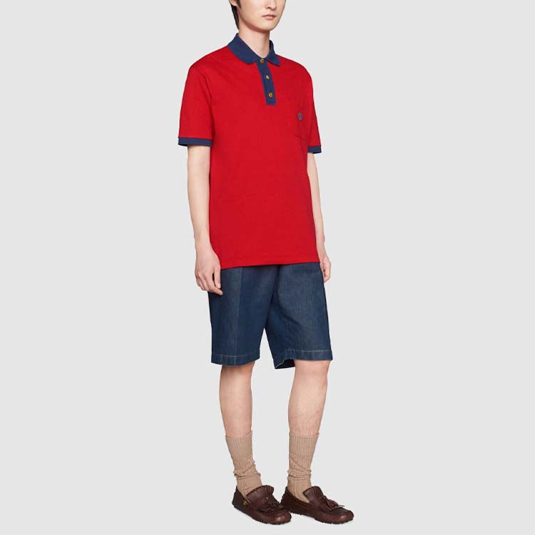Gucci GG Sticker Cotton Short Sleeve Polo Shirt For Men Red 625323-XJCNZ-6140