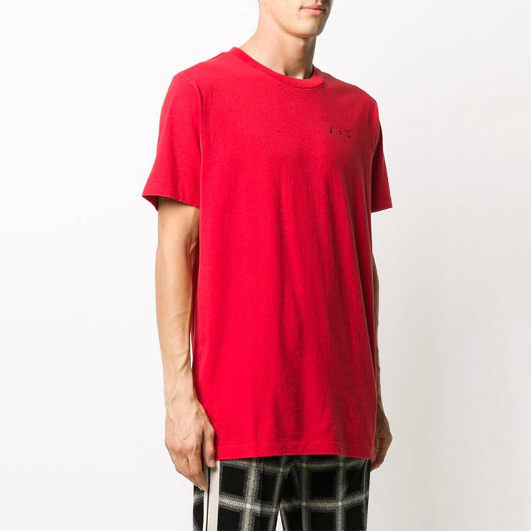 Off-White Logo Embroidered Short Sleeve Red OMAA027F20FAB0082510