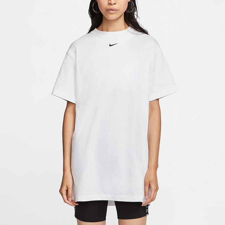 (WMNS) Nike Sportswear Essential Logo Embroidery Knitted Short Sleeve Dress White CJ2243-100
