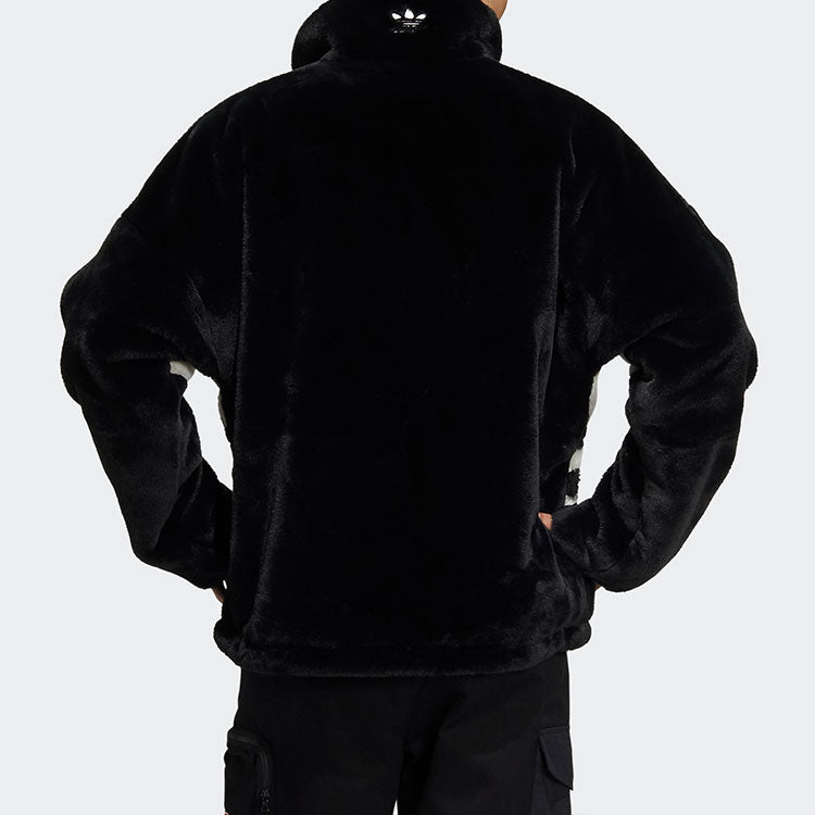 Men's adidas originals Contrasting Colors Large Logo Loose Stand Collar Sports Jacket Black HC0323
