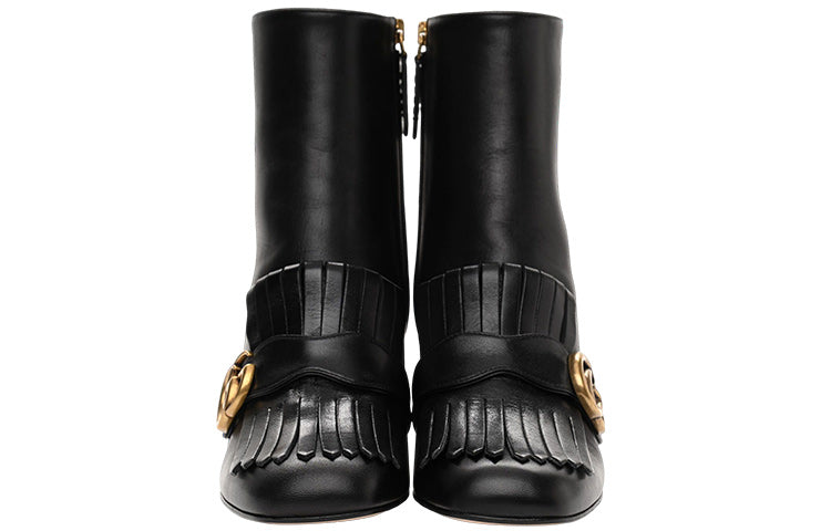 (WMNS) Gucci Marmont GG Suede Ankle Boots 'Black Leather' 408210-C9D00-1000