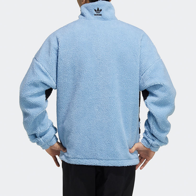 adidas originals Sherpa Jacket Stand Collar Loose Logo Sports Sky Blue HC0327