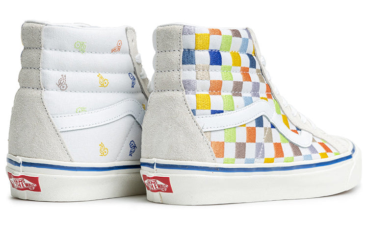 Vans SK8-HI High Top Casual Skate Shoes Unisex Beige Multi-Color Grid 'Cream' VN0A5KRIAVZ