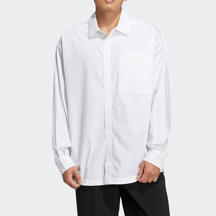 adidas originals Solid Color single breasted Long Sleeves Shirt Couple Style White HU1230