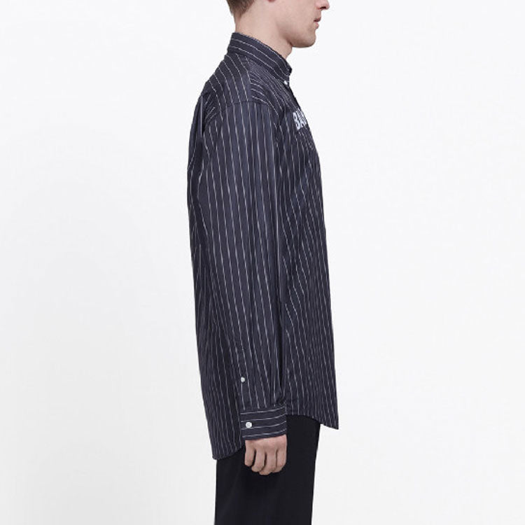 Balenciaga Chest Logo Pinstriped Logo Buttoned Shirt 'Black' 583989TGM041070