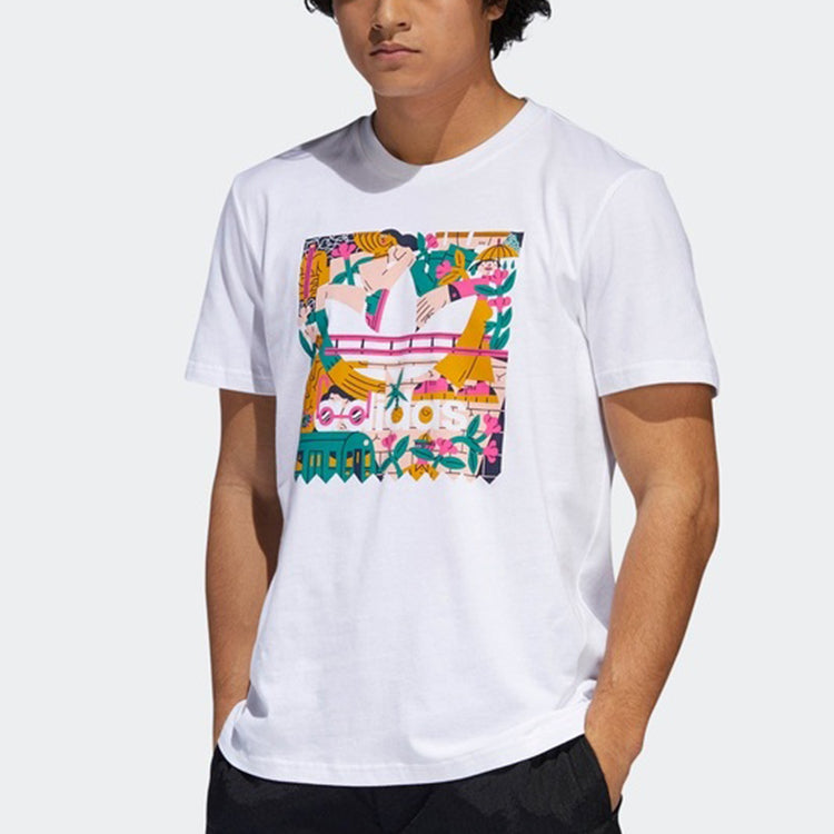 adidas originals Casual Cozy Round Neck Short Sleeve White DU8362