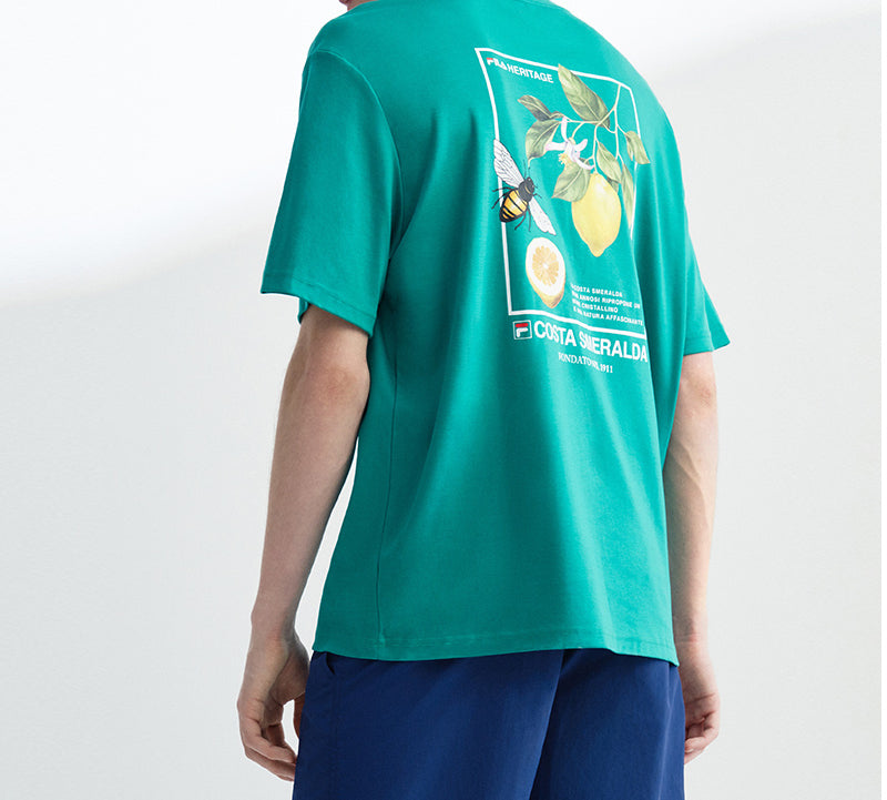 Men's FILA Back Bee Printing Short Sleeve Green T-Shirt F11M028123F-GN