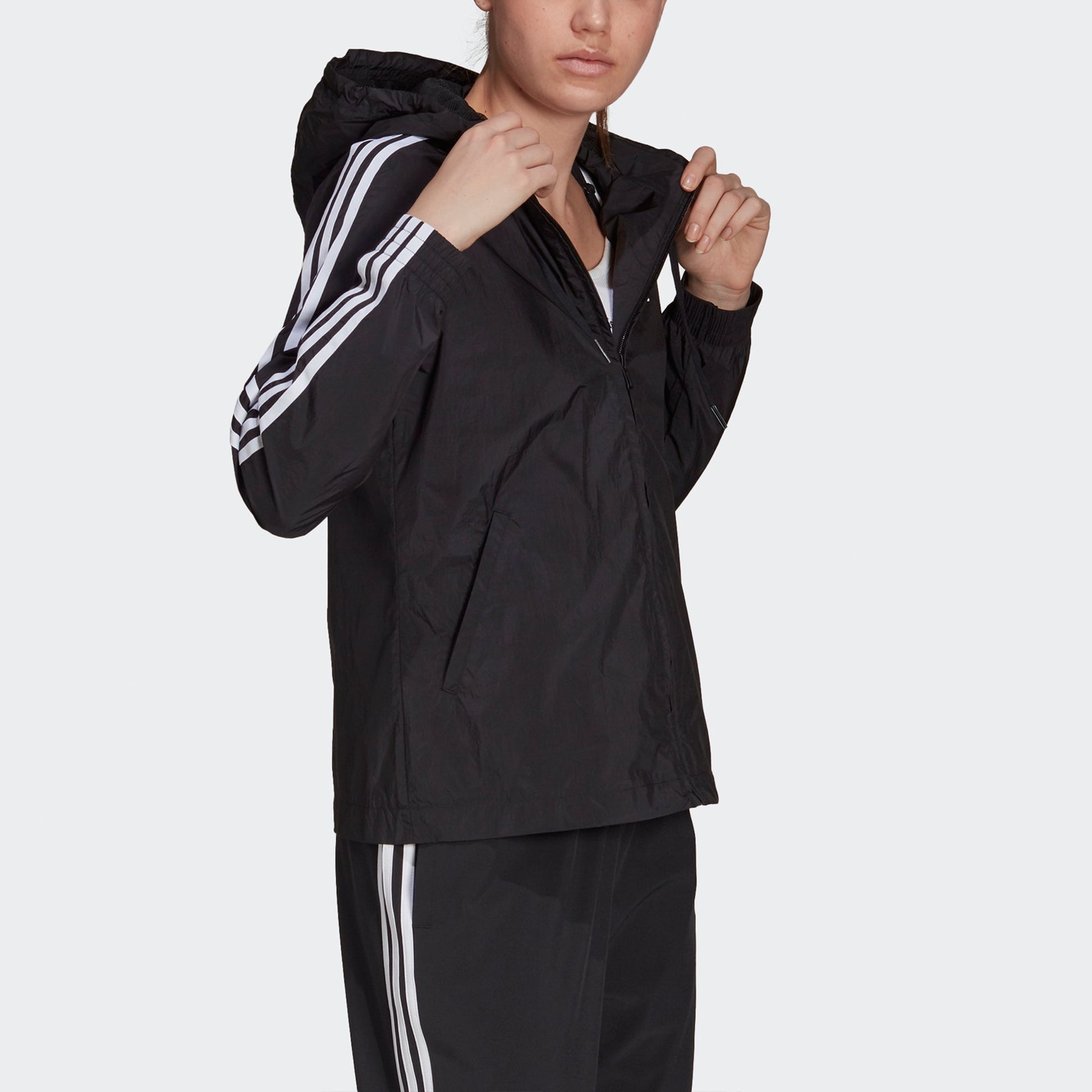 (WMNS) adidas 3-Stripes Hooded Windbreaker Jacket Asia Sizing 'Black White' GR9602