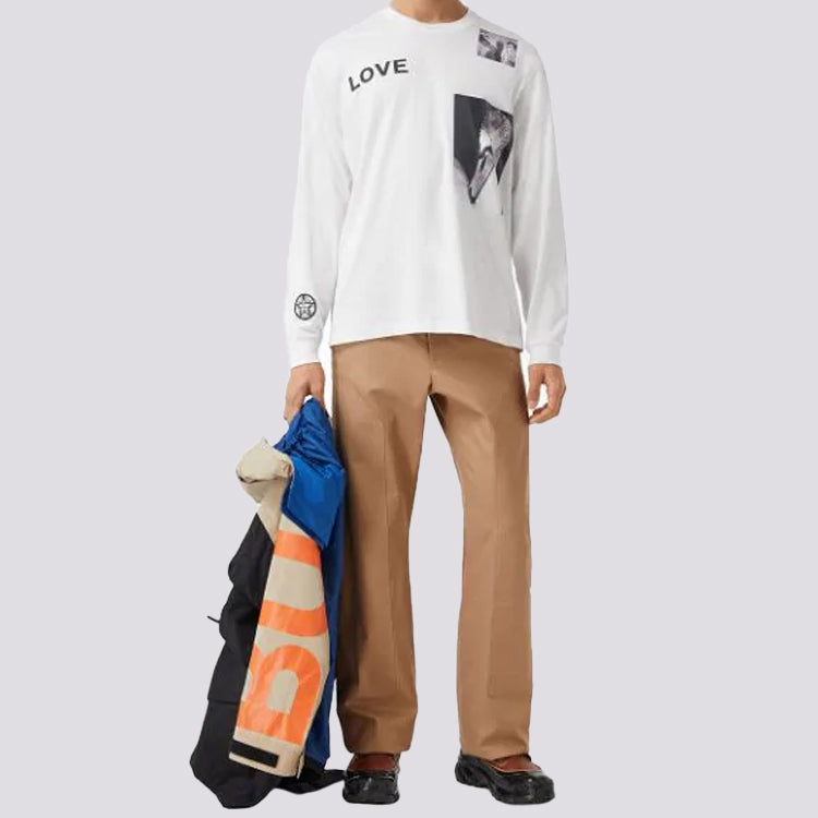 Men's Burberry Alphabet Printing Cotton Long Sleeves White 8031884