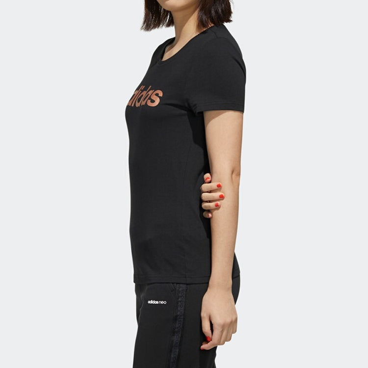 (WMNS) adidas Classic logo Alphabet Printing Short Sleeve Black FP7872