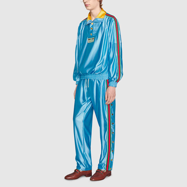 Gucci Shiny Jersey Jogging Pant With Web 'Azure' 654748-XJDE6-4670