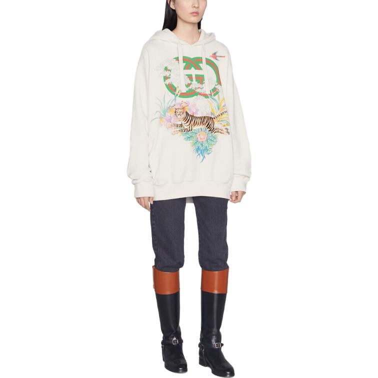 (WMNS) Gucci Tiger Interlocking G Hooded Sweatshirt 'Off-white' 615061-XJD4F-9095