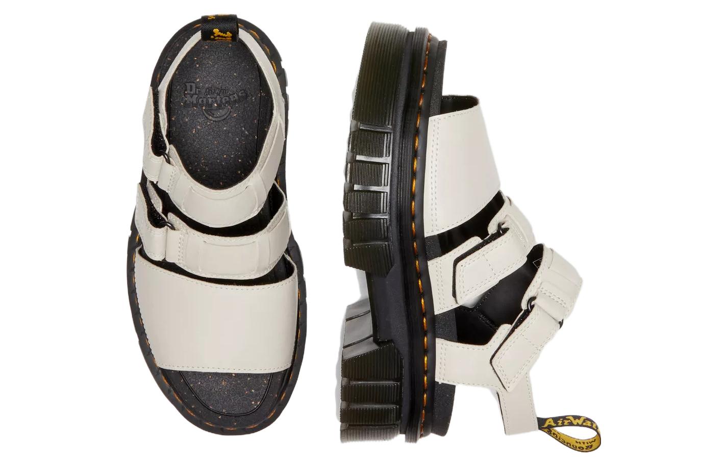 (WMNS) Dr. Martens Ricki Nappa Lux Leather 3-Strap Platform Sandals 'White Black' 30572055