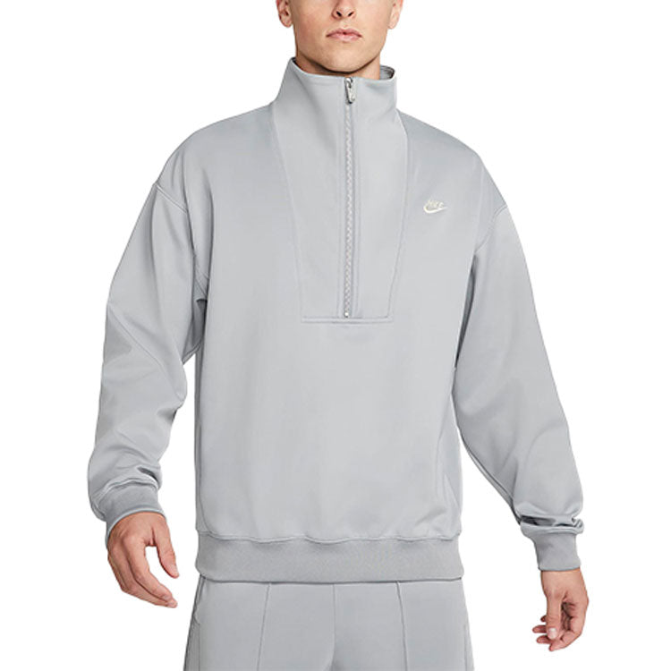 Men's Nike Back Alphabet Logo Printing Half Zipper Stand Collar Long Sleeves Jacket Milky Gray DQ4238-073