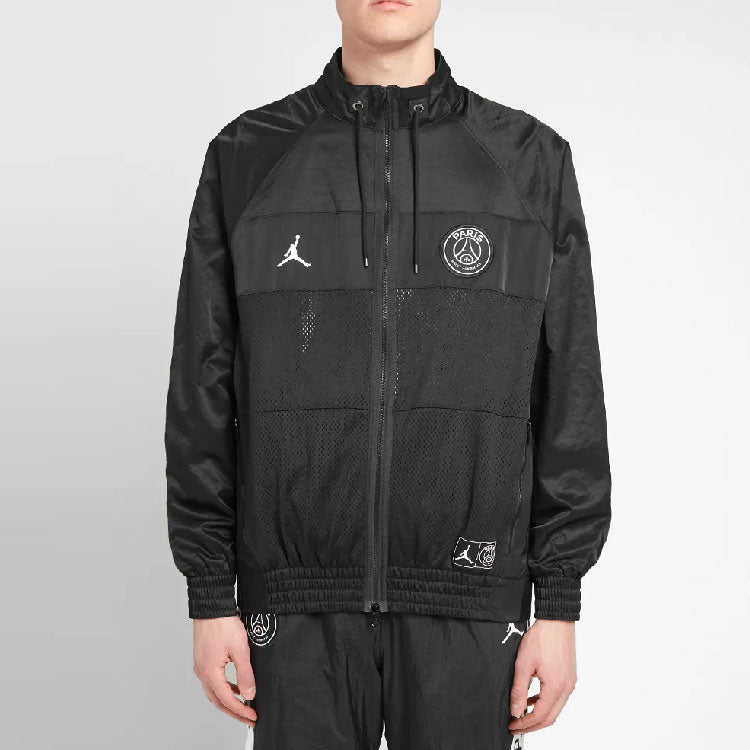 Air Jordan x PSG Crossover Alphabet Printing Long Sleeves Zipper Jacket Black BQ8369-010