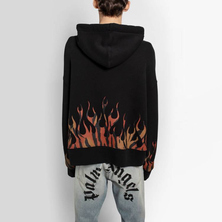 Palm Angels Tiger Flames Popover Hoodie 'Black Orange' PMBB058E20FLE0011020
