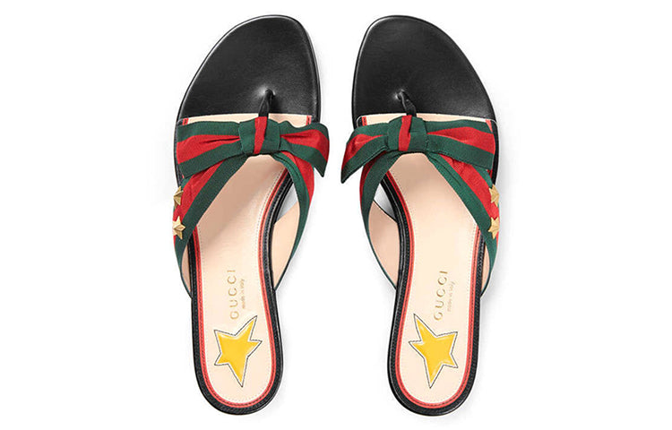(WMNS) Gucci Leather Web Bow Accent G-Thong Sandals 'Black' 433565-H5QA0-8490