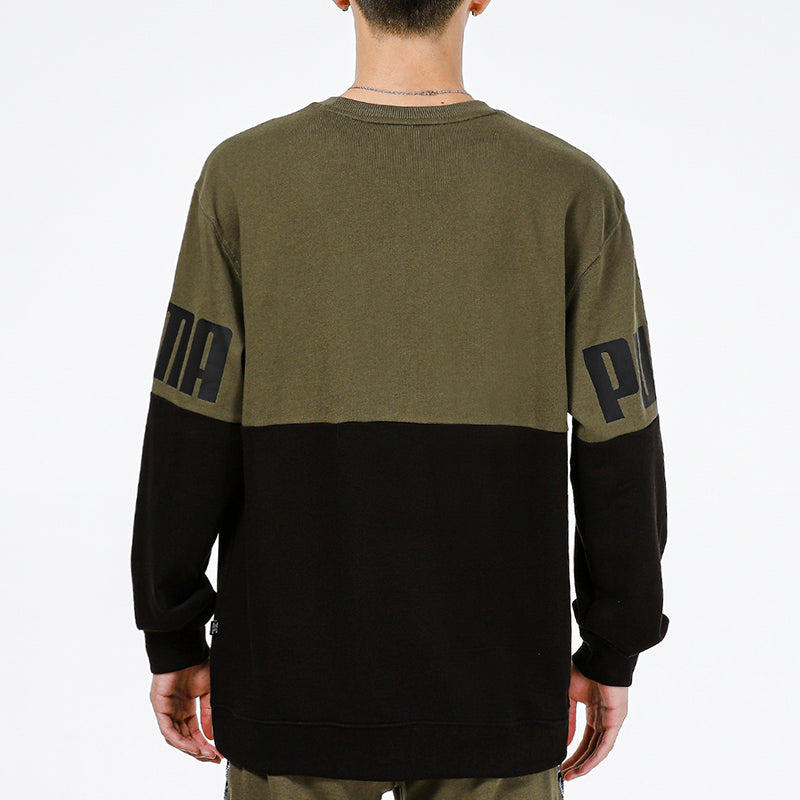 PUMA Colorblock Alphabet Round Neck Pullover Black Green 847722-44