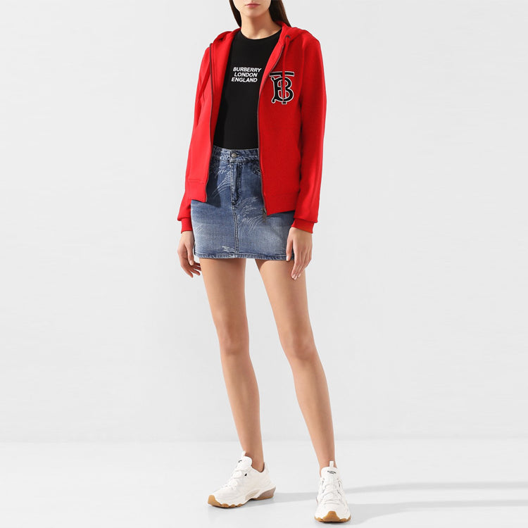 (WMNS) Burberry Alphabet Printing Zipper Hoodie Red 80211511